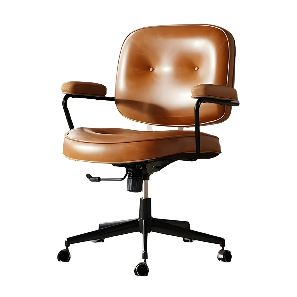 Brown Adjustable Swivel Leather Office Chair with Casters Image - 12
