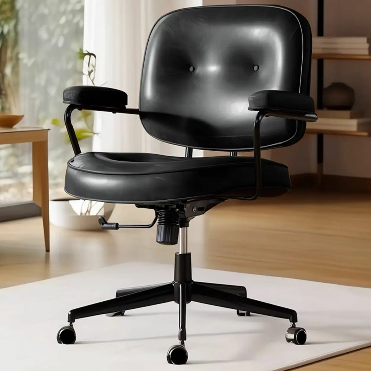 Brown Adjustable Swivel Leather Office Chair with Casters Image - 4