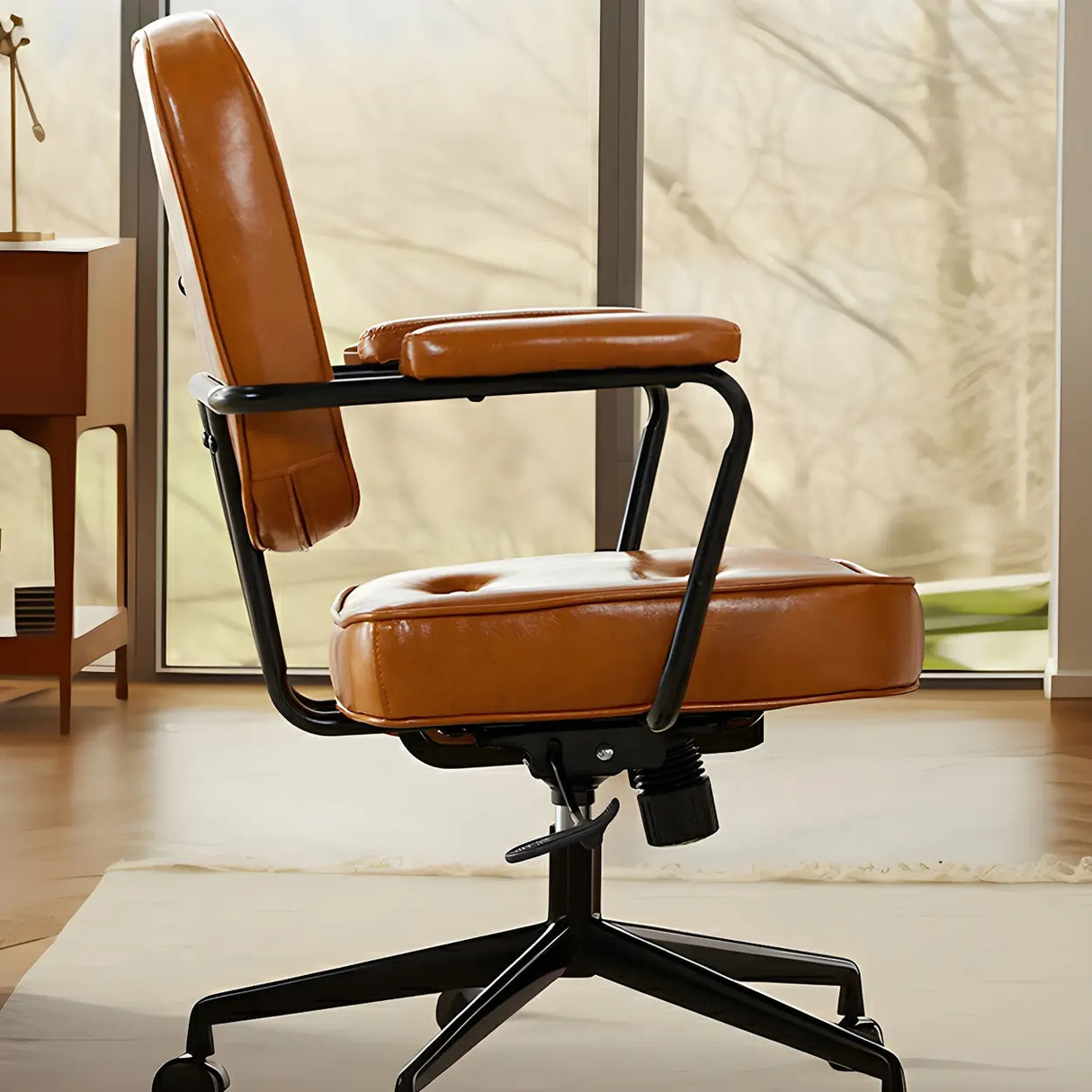 Brown Adjustable Swivel Leather Office Chair with Casters Image - 5