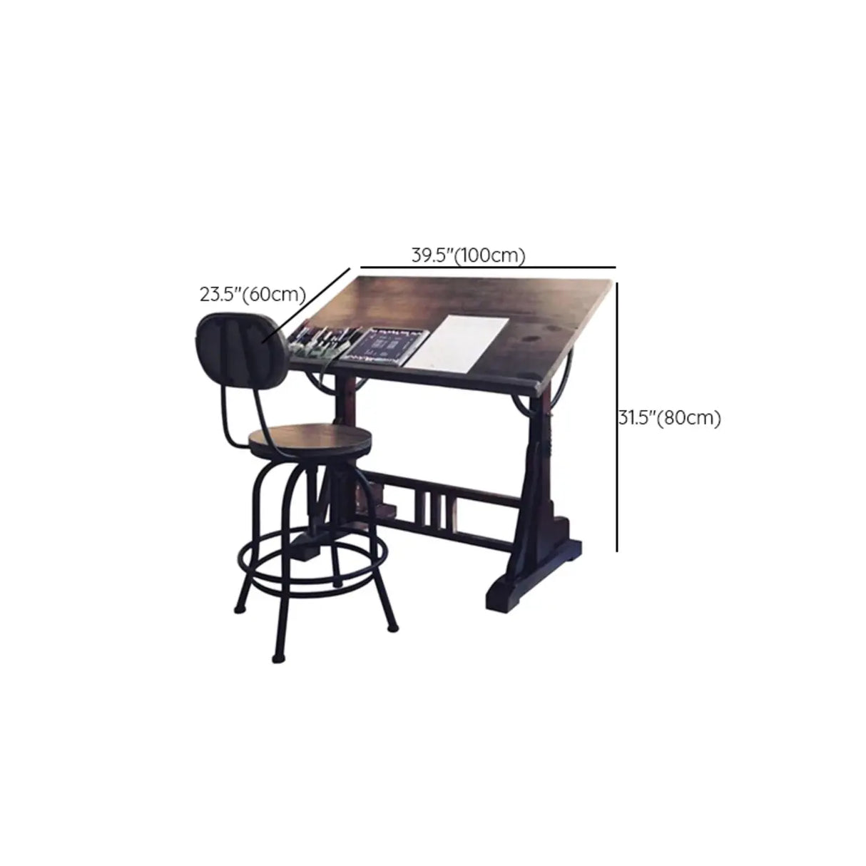 Brown Adjustable Wooden Drafting Table with Storage Image - 10