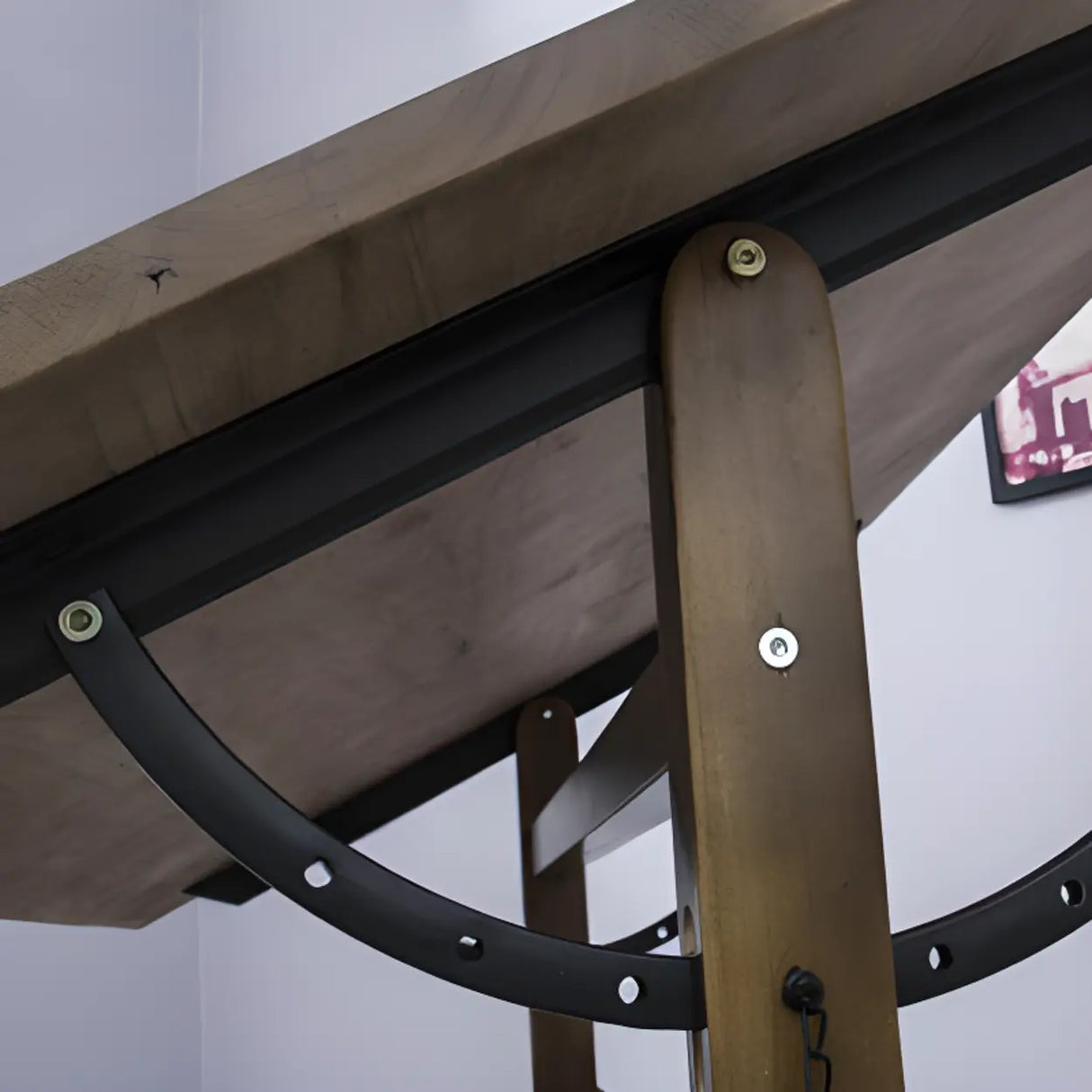 Brown Adjustable Wooden Drafting Table with Storage Image - 6