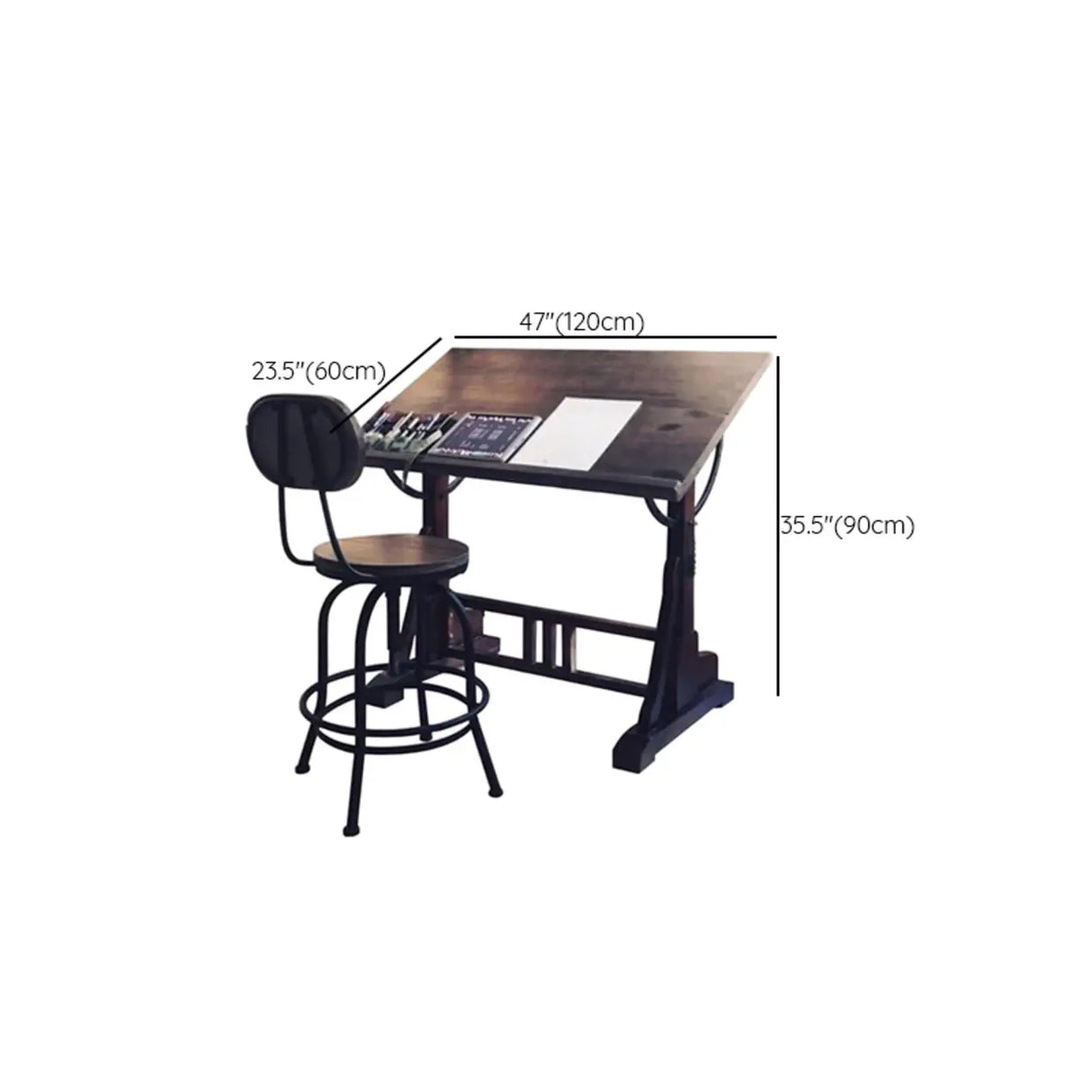 Brown Adjustable Wooden Drafting Table with Storage Image - 9