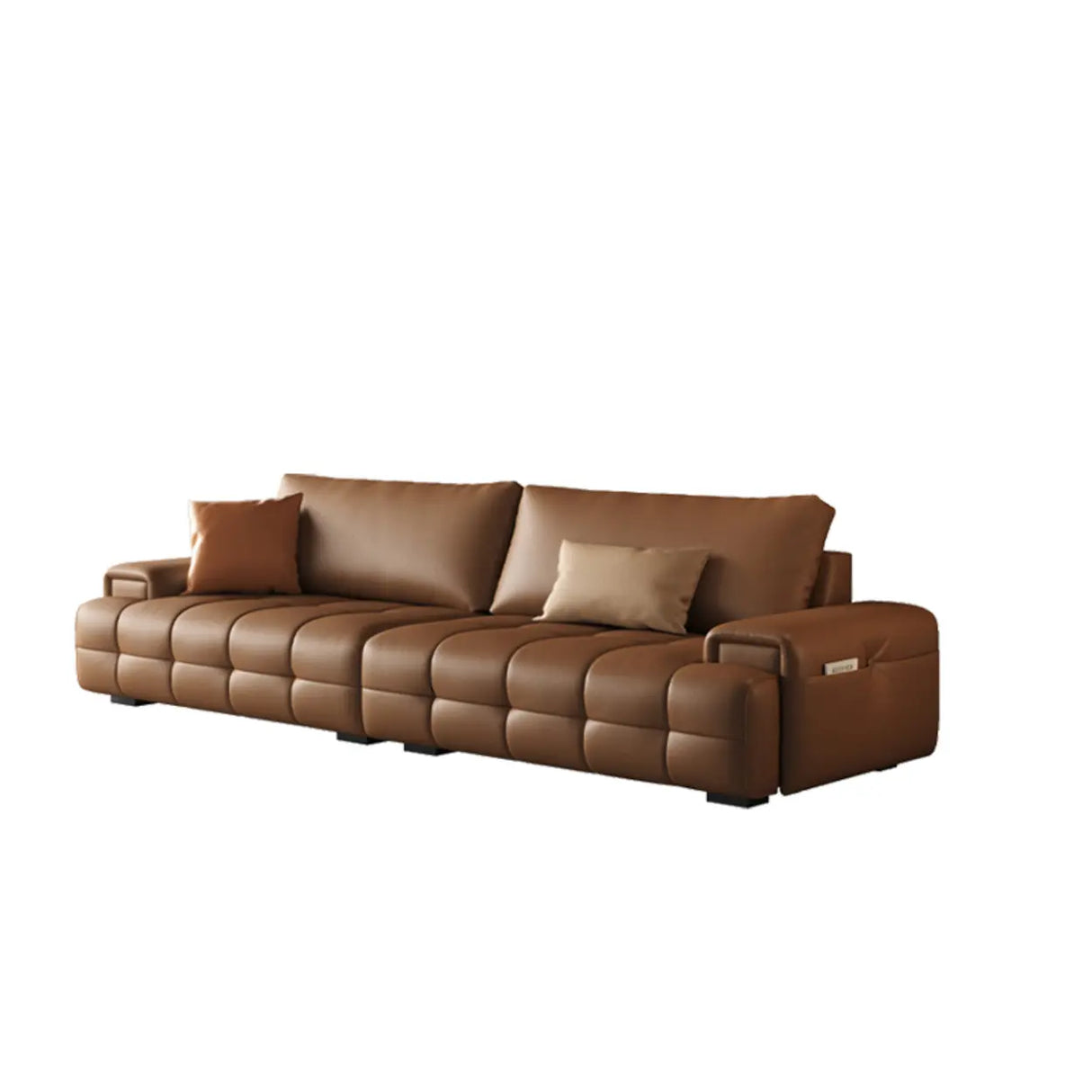 Brown Anti Cat Scratch Leather Storage Extra Long Sofa Image - 13
