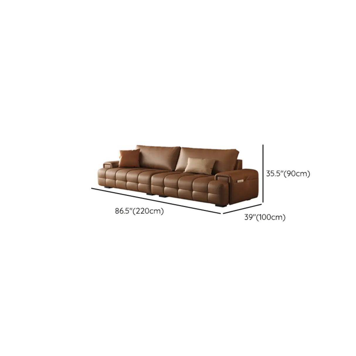 Brown Anti Cat Scratch Leather Storage Extra Long Sofa Image - 17