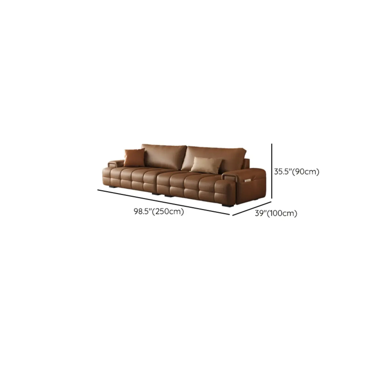 Brown Anti Cat Scratch Leather Storage Extra Long Sofa Image - 18