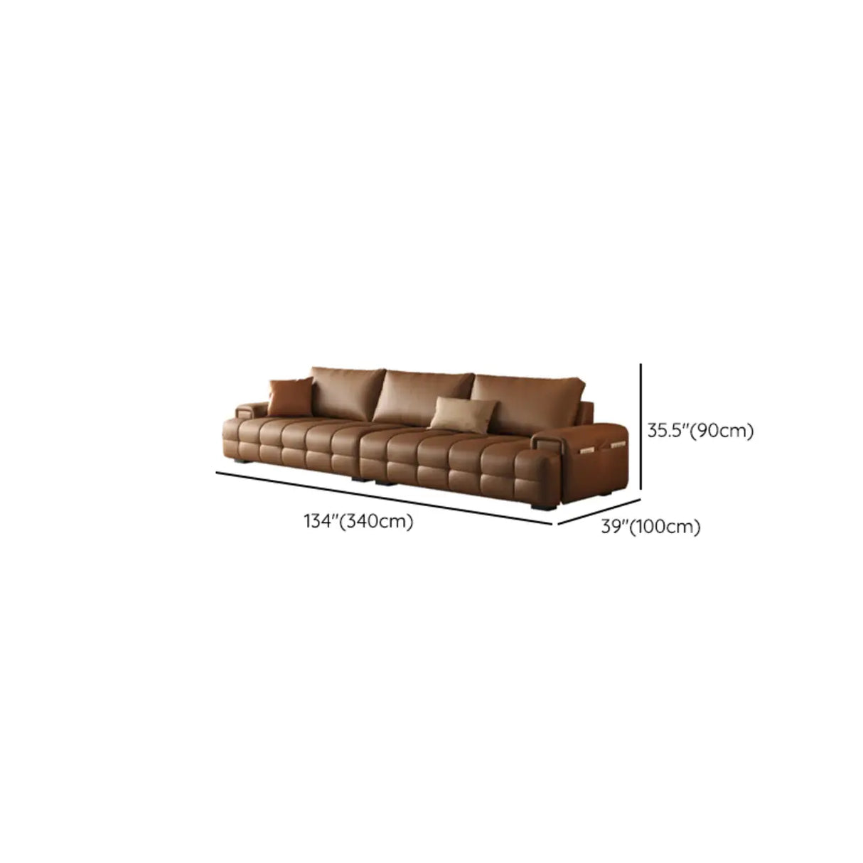 Brown Anti Cat Scratch Leather Storage Extra Long Sofa Image - 21