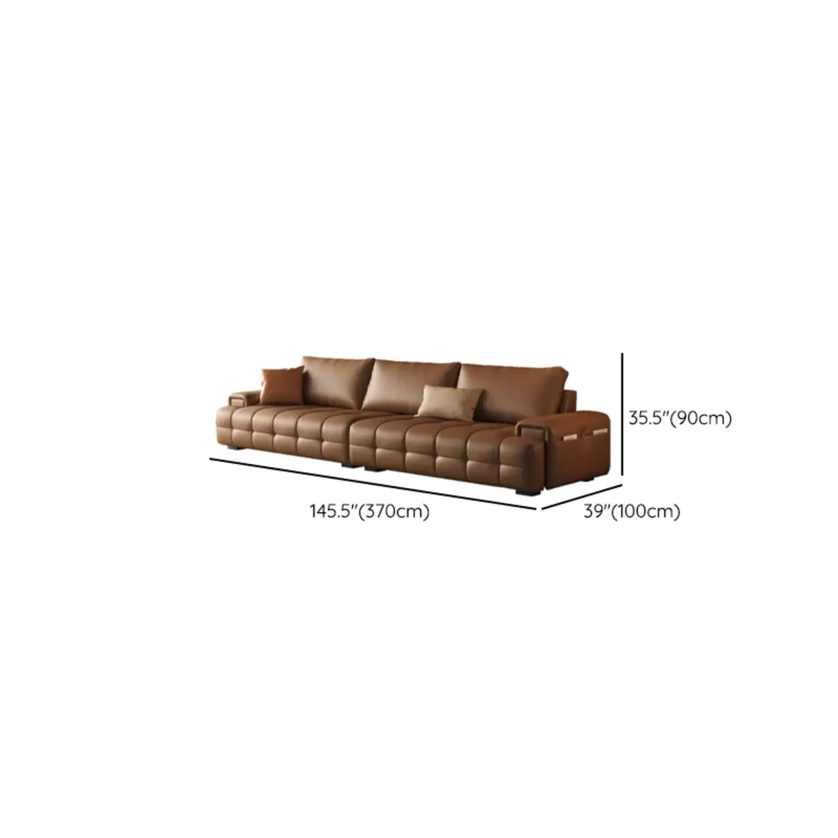 Brown Anti Cat Scratch Leather Storage Extra Long Sofa Image - 22