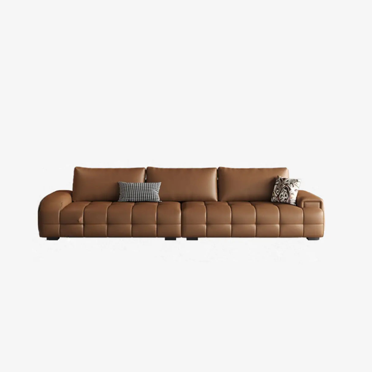 Brown Anti Cat Scratch Leather Storage Extra Long Sofa Image - 6