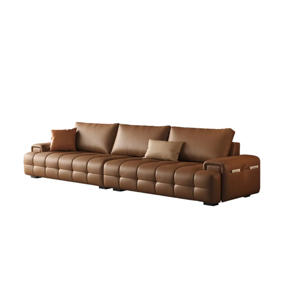 Brown Anti Cat Scratch Leather Storage Extra Long Sofa Image - 7