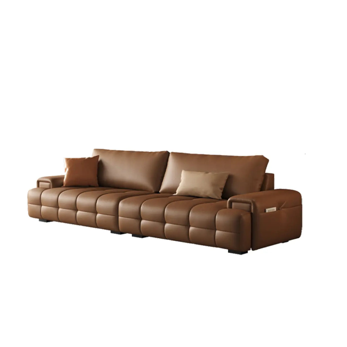 Brown Anti Cat Scratch Leather Storage Extra Long Sofa Image - 9