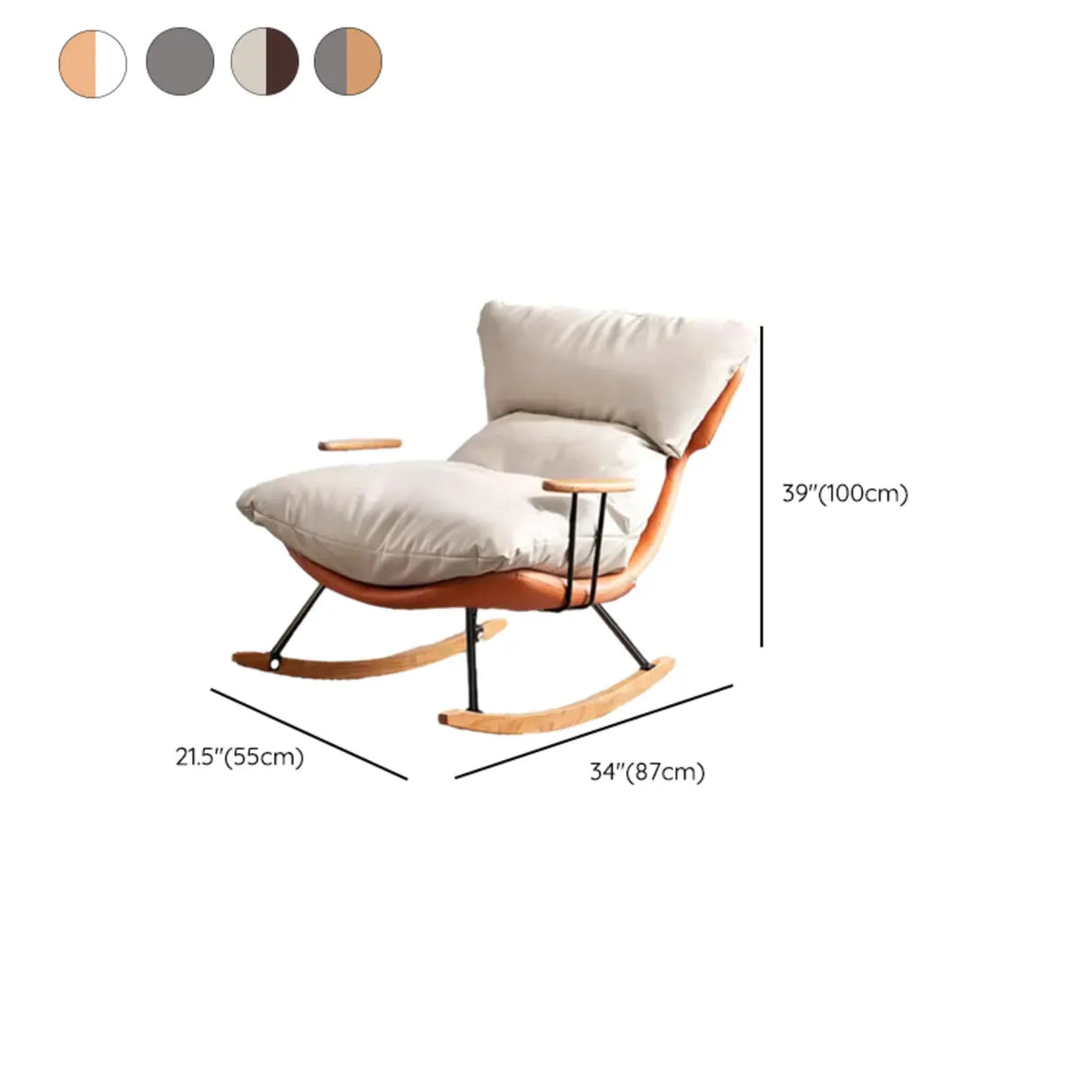 Brown Beige Track Arms Rocking Chair with Slipcover Image - 16