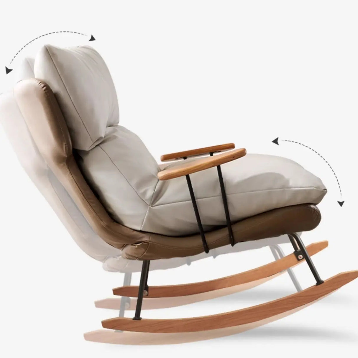 Brown Beige Track Arms Rocking Chair with Slipcover Image - 4