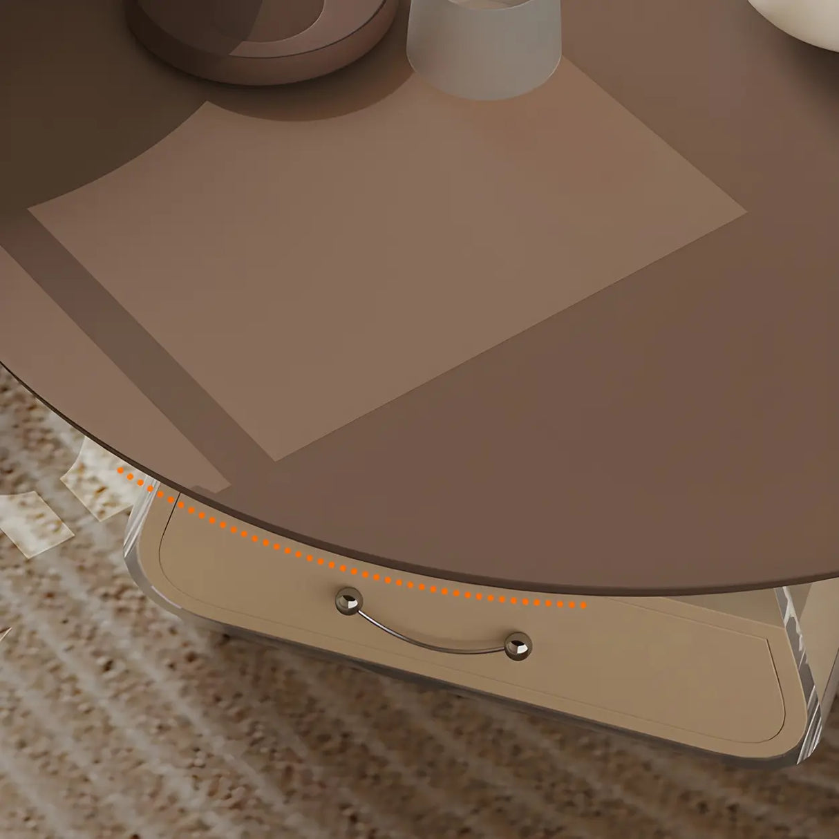 Brown Block Base Round Coffee Table with Storage Image - 6