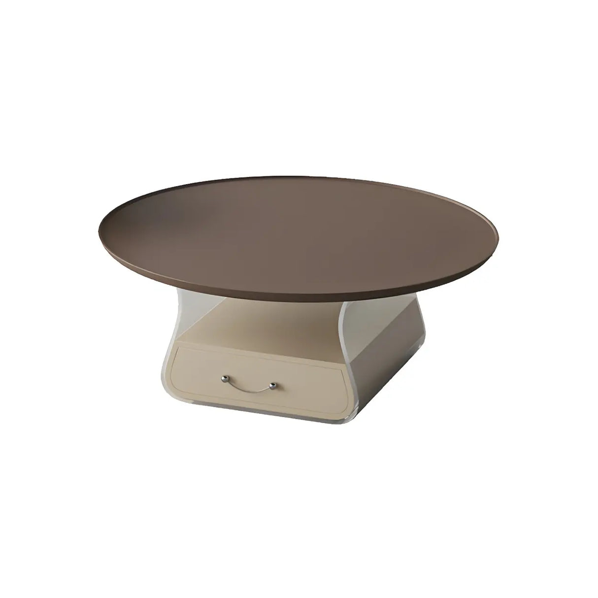 Brown Block Base Round Coffee Table with Storage Image - 7