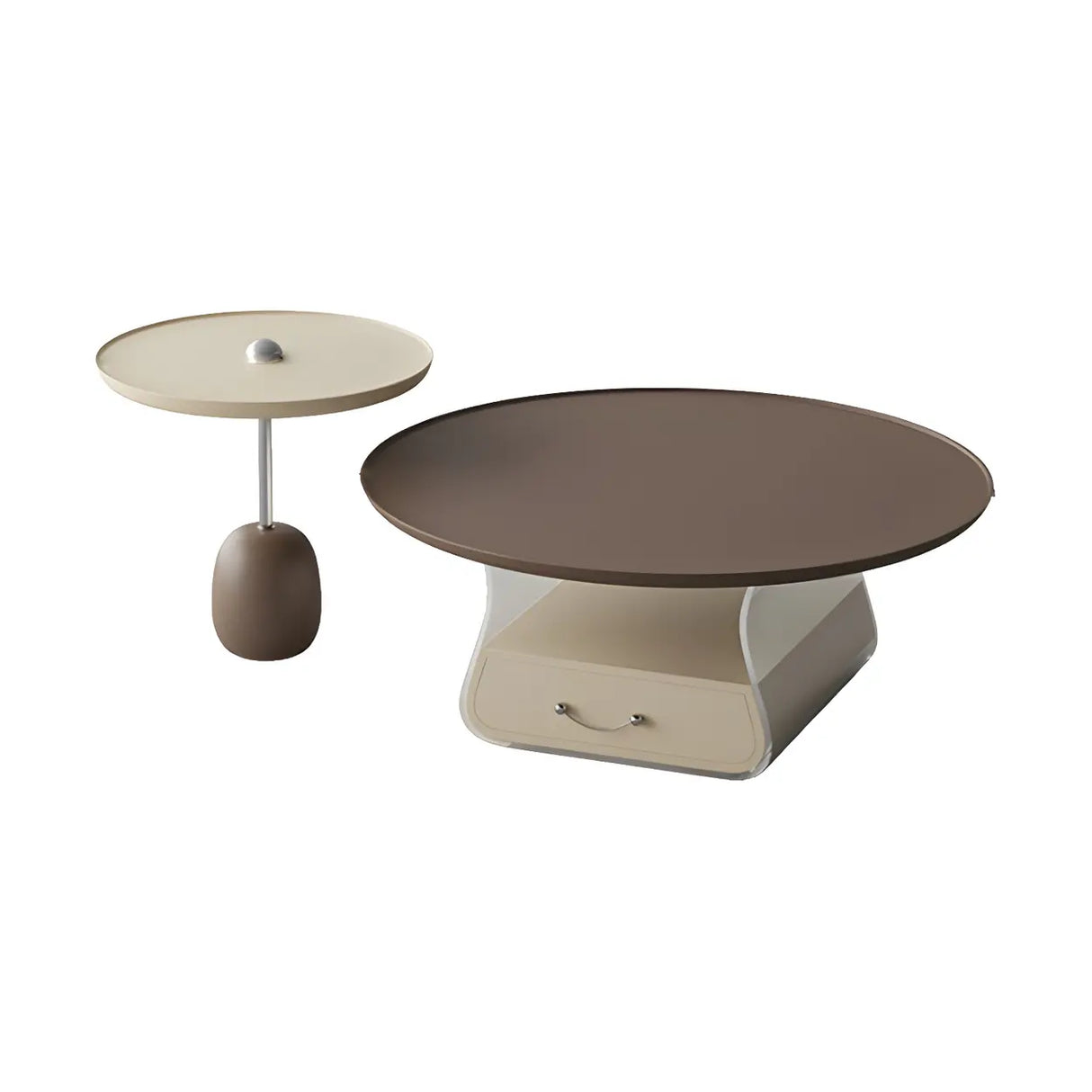 Brown Block Base Round Coffee Table with Storage Image - 8