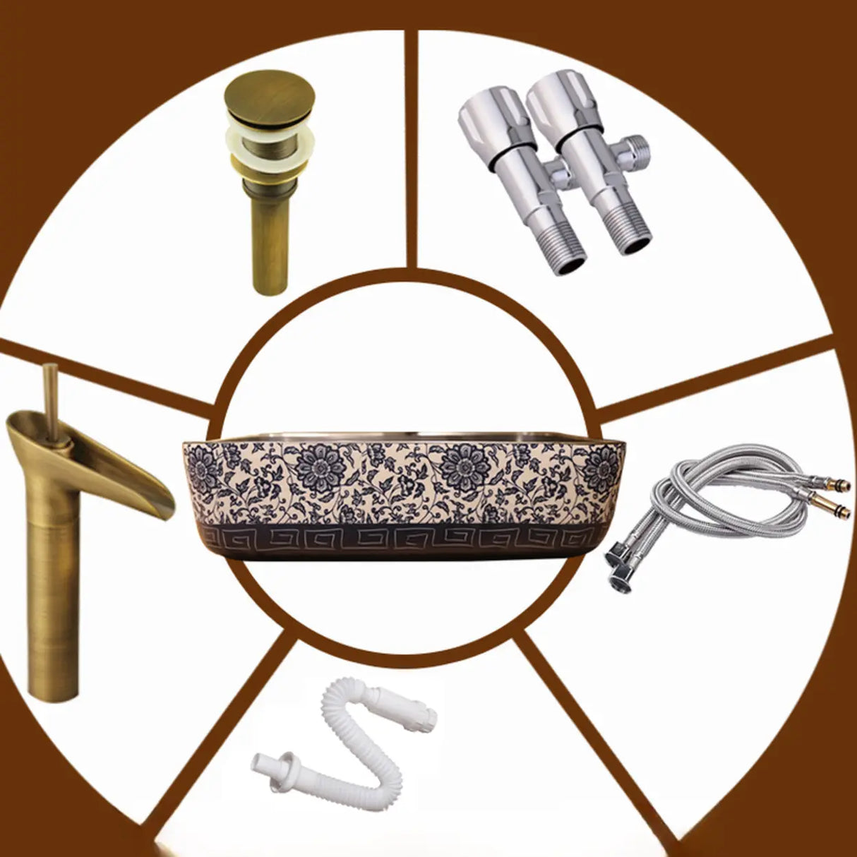 Brown Ceramic Rectangular Center Trapway Vessel Sink Image - 12