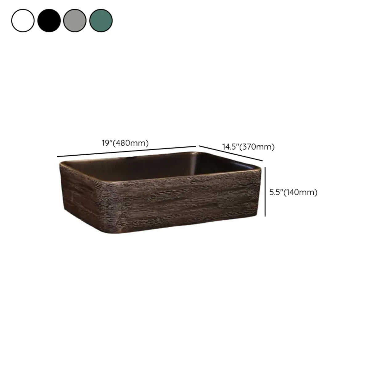 Brown Ceramic Rectangular Center Trapway Vessel Sink