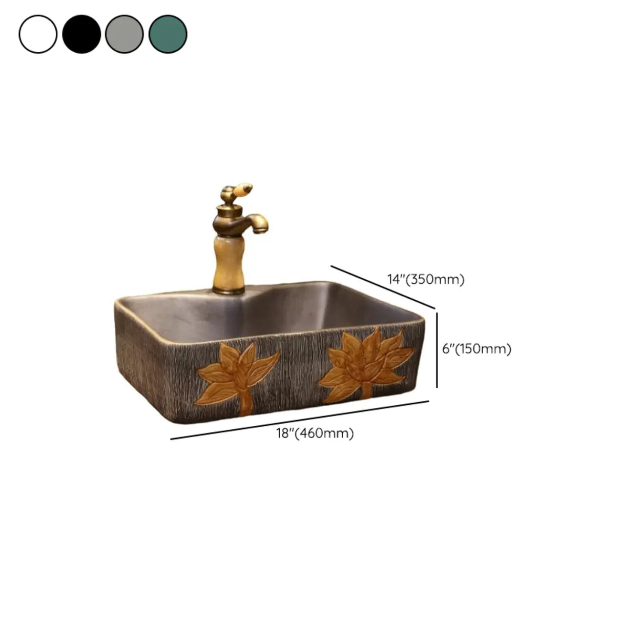Brown Ceramic Rectangular Center Trapway Vessel Sink Image - 14