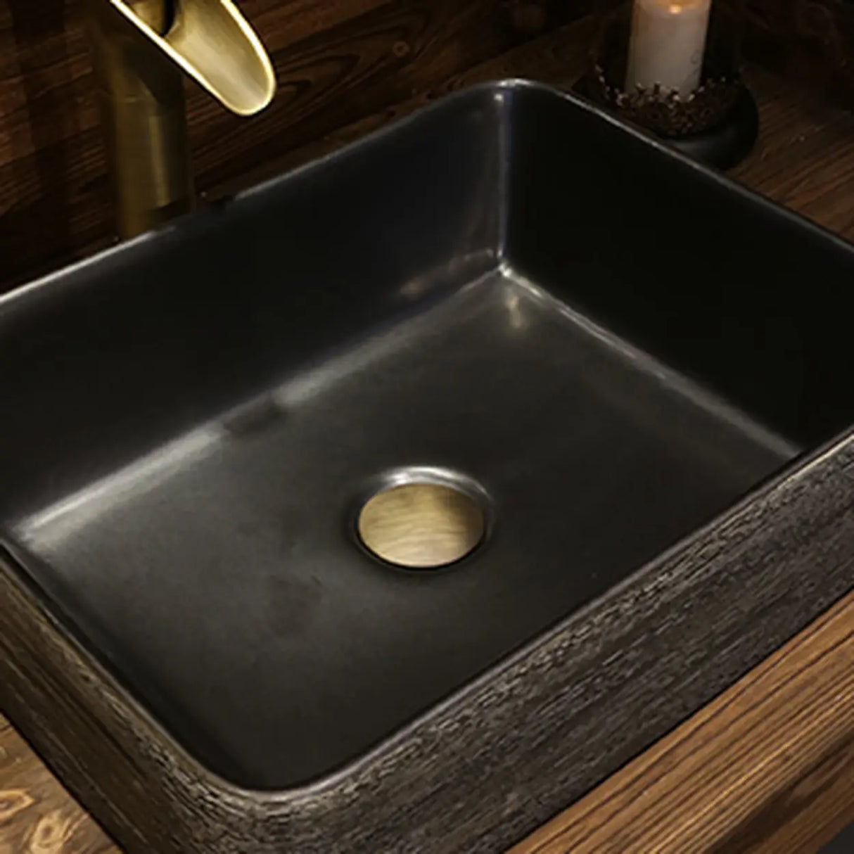 Brown Ceramic Rectangular Center Trapway Vessel Sink Image - 3