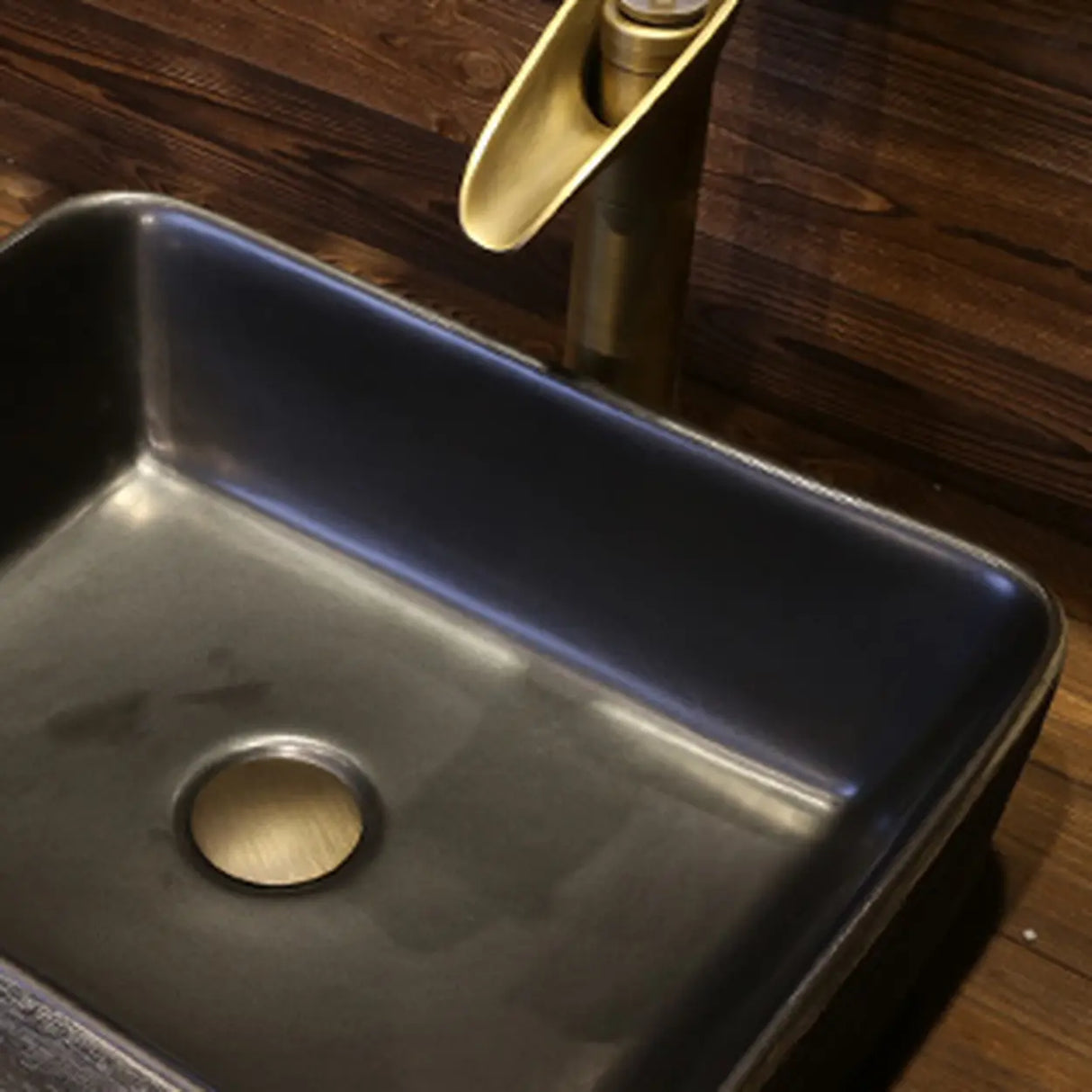 Brown Ceramic Rectangular Center Trapway Vessel Sink Image - 5