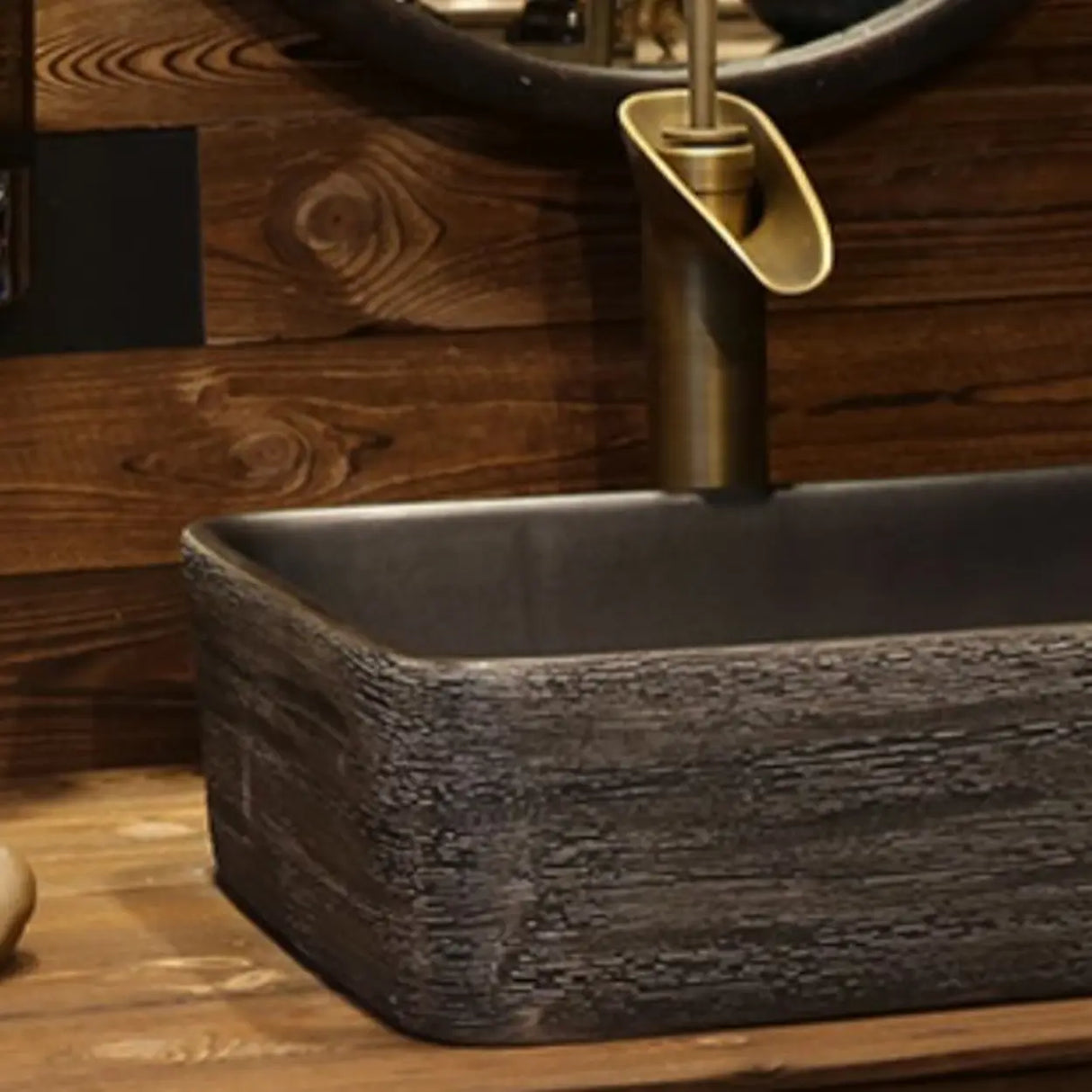 Brown Ceramic Rectangular Center Trapway Vessel Sink Image - 7