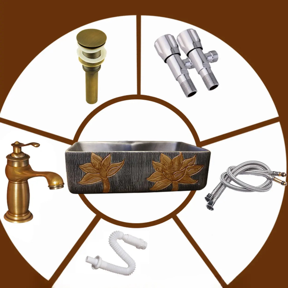 Brown Ceramic Rectangular Center Trapway Vessel Sink Image - 10