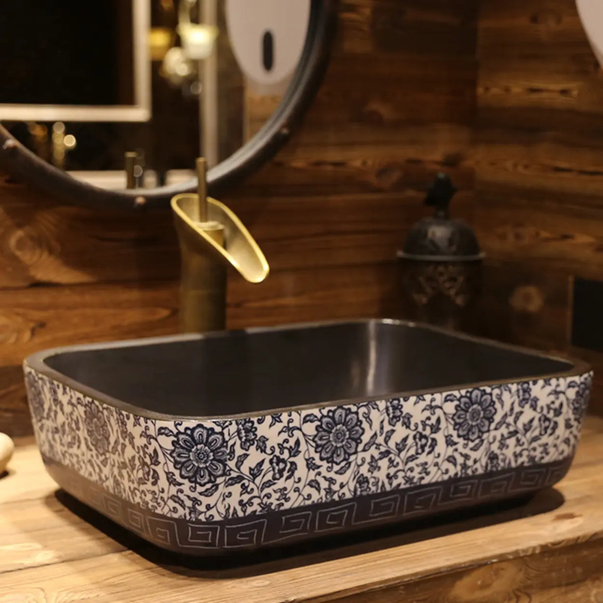 Brown Ceramic Rectangular Center Trapway Vessel Sink Image - 11