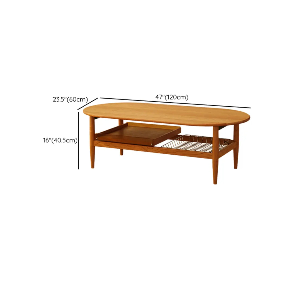 Brown Cherry Wood Storage Coffee Table with Four Legs