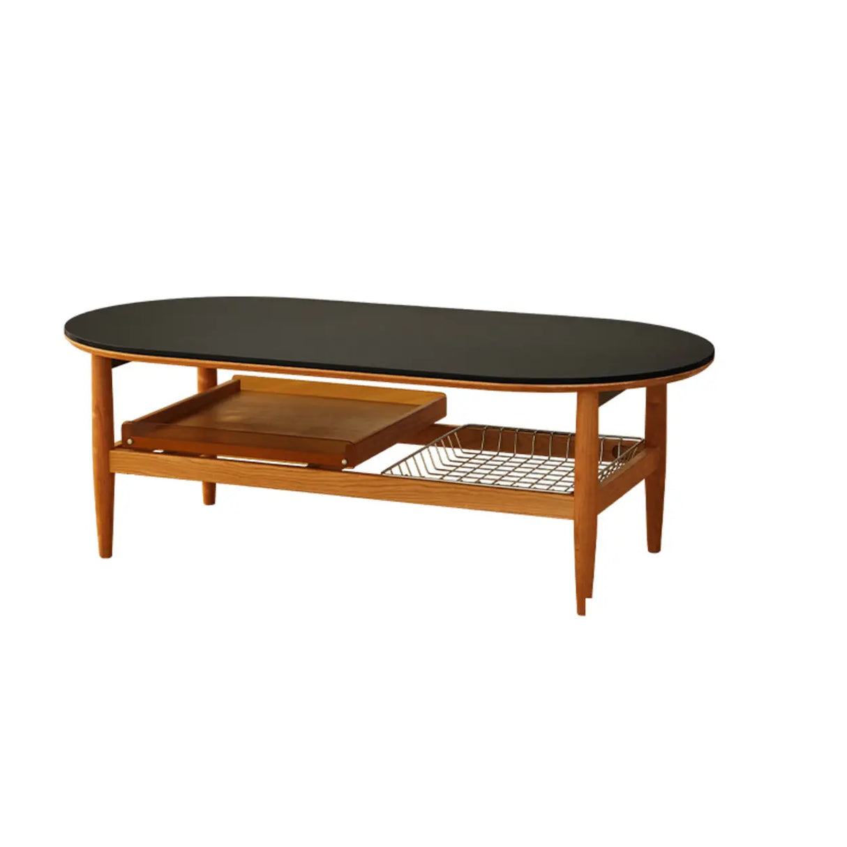 Brown Cherry Wood Storage Coffee Table with Four Legs Image - 4