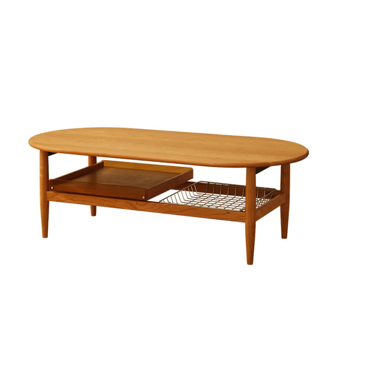 Brown Cherry Wood Storage Coffee Table with Four Legs Image - 5