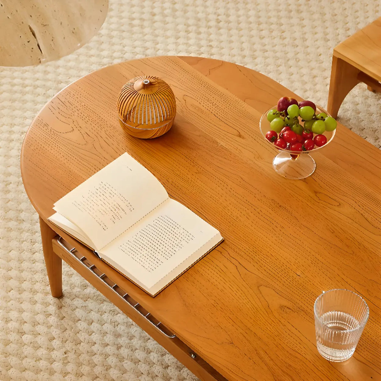 Brown Cherry Wood Storage Coffee Table with Four Legs Image - 7
