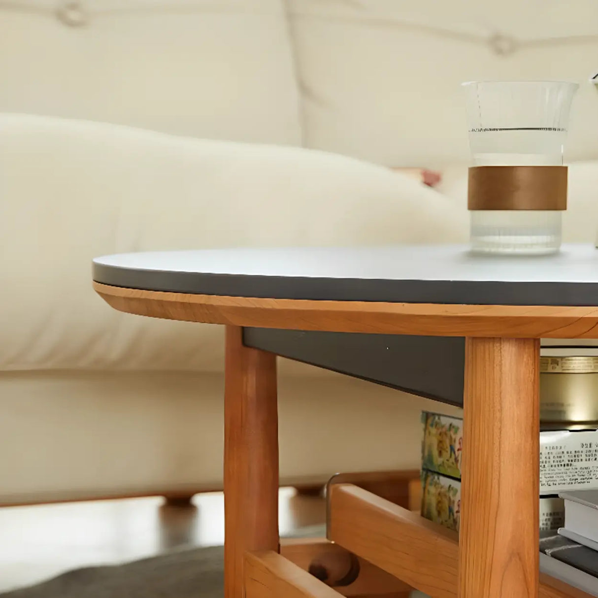 Brown Cherry Wood Storage Coffee Table with Four Legs Image - 9