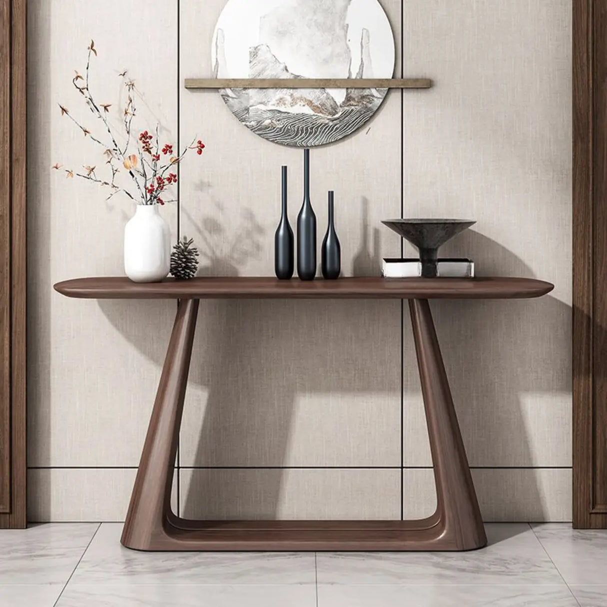 Brown Entryway Curved Pine Dark Wood Console Table Image - 1