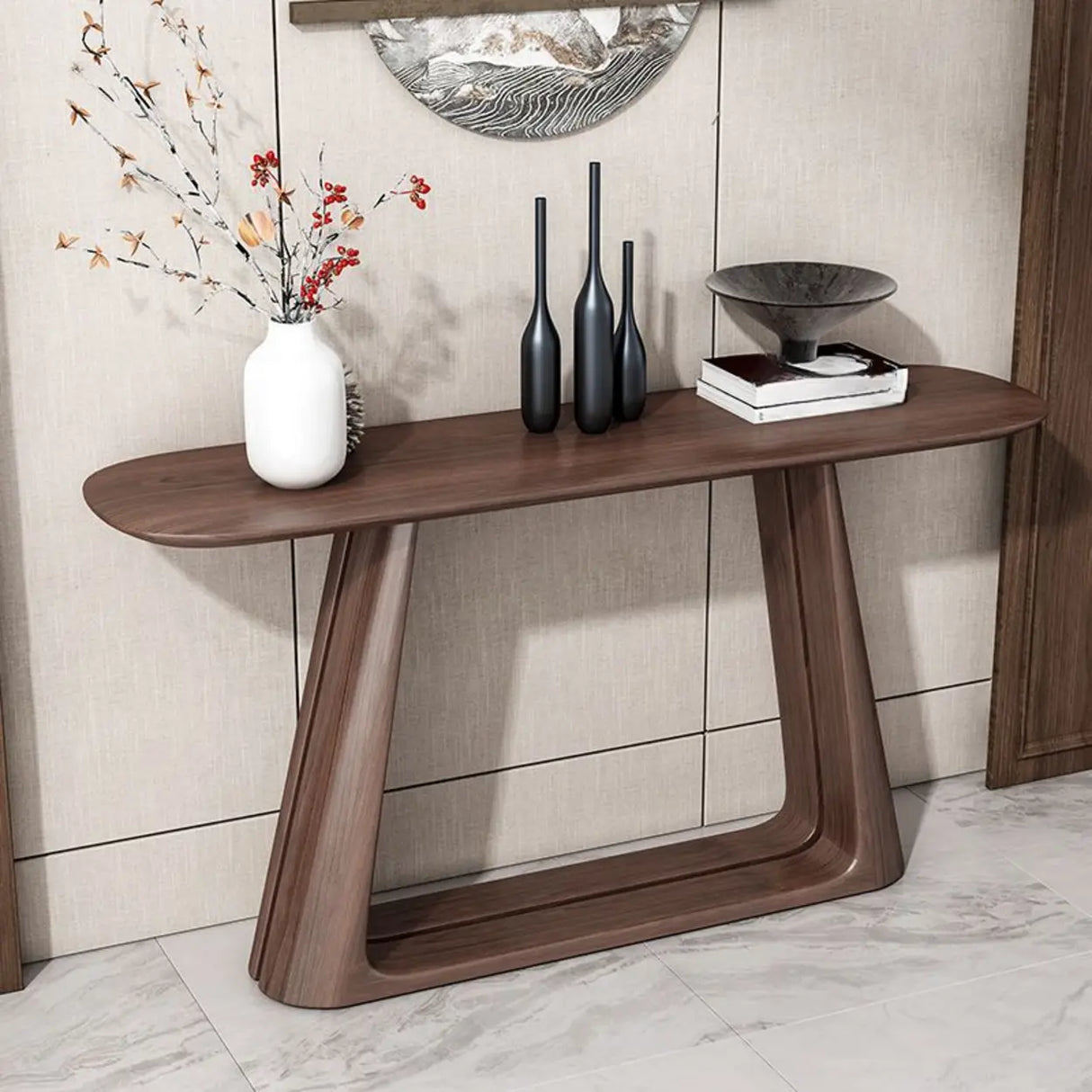 Brown Entryway Curved Pine Dark Wood Console Table Image - 4