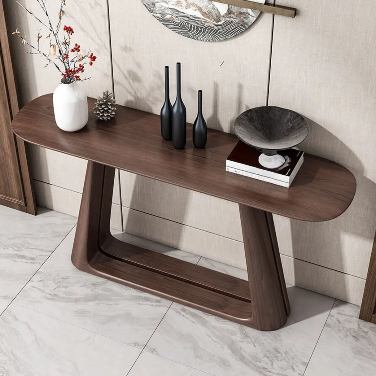 Brown Entryway Curved Pine Dark Wood Console Table Image - 5