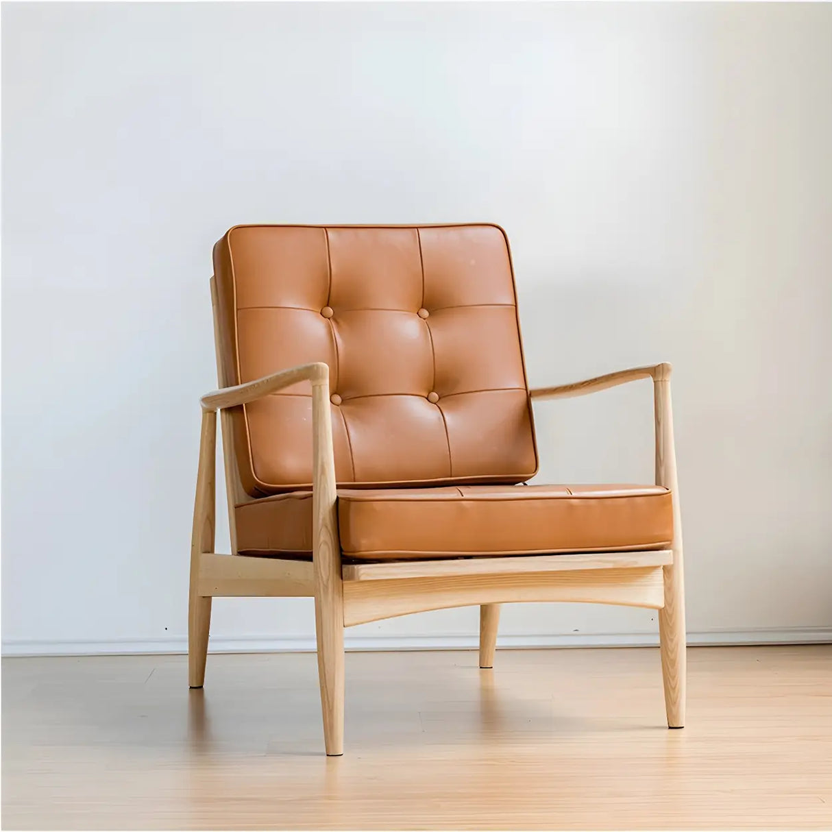 Brown Faux Leather Cushion Back Tufted Arm Chair Image - 17