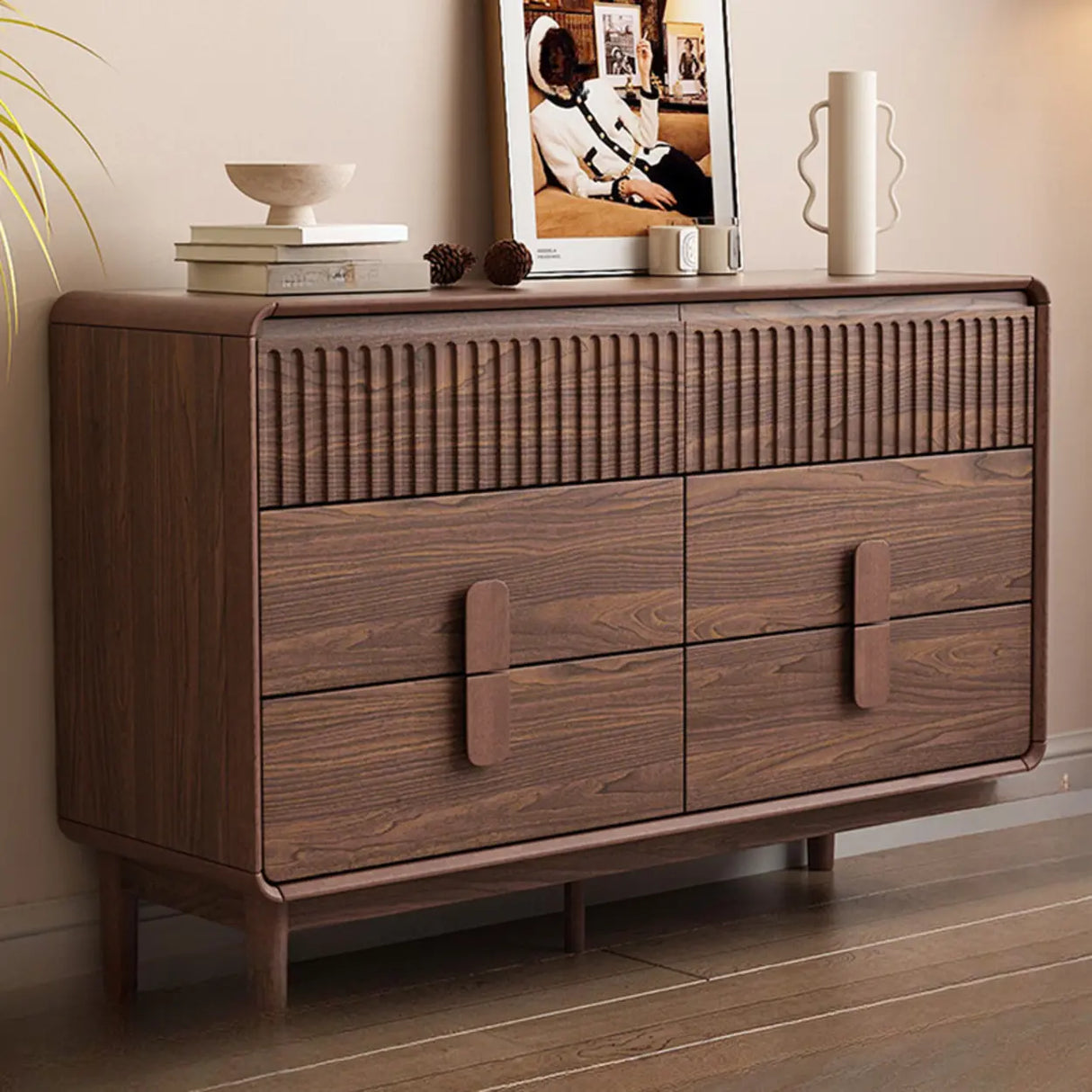 Brown Finish Wooden Rectangular Dresser for Drawers Image - 1
