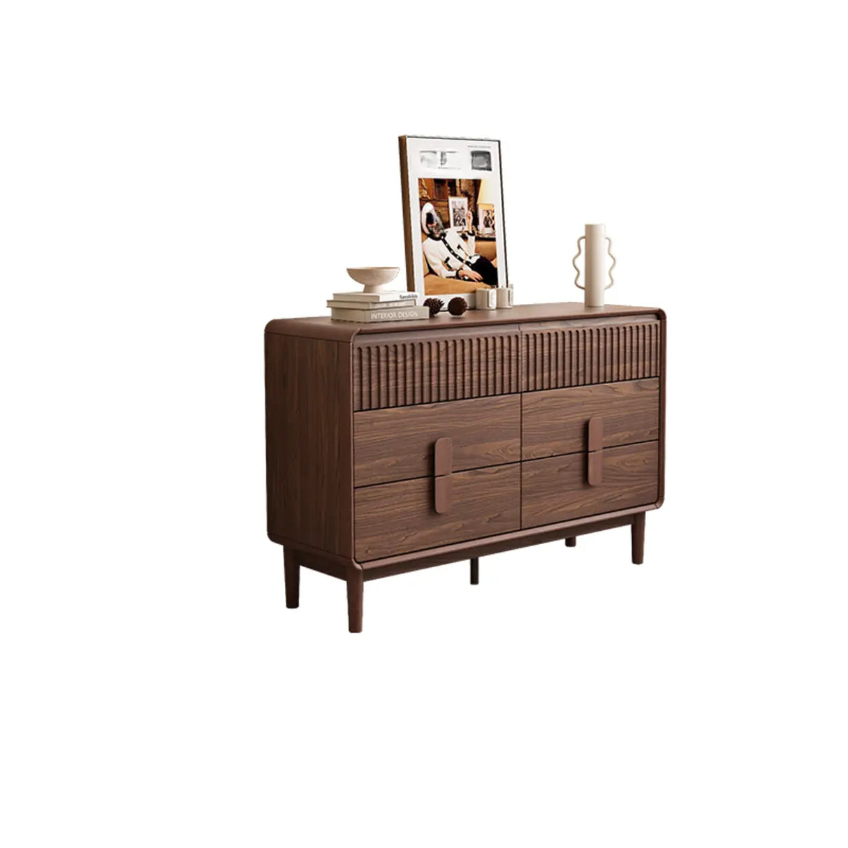 Brown Finish Wooden Rectangular Dresser for Drawers Image - 5