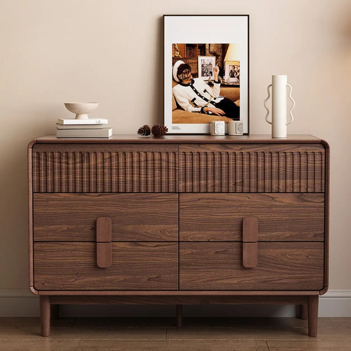 Brown Finish Wooden Rectangular Dresser for Drawers Image - 6