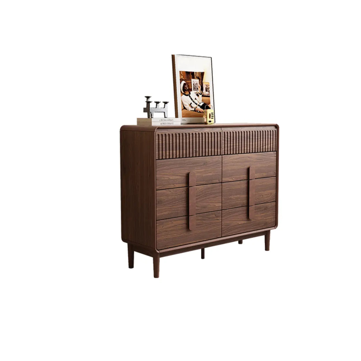 Brown Finish Wooden Rectangular Dresser for Drawers Image - 7