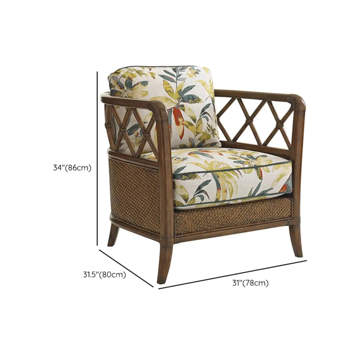 Brown Floral Pattern Cotton Cushion Back Barrel Chair