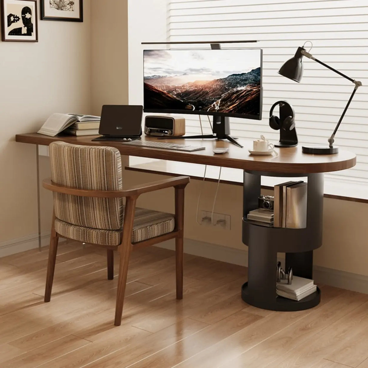 Brown Free From Standard Wood Writing Desk with Storage Image - 1