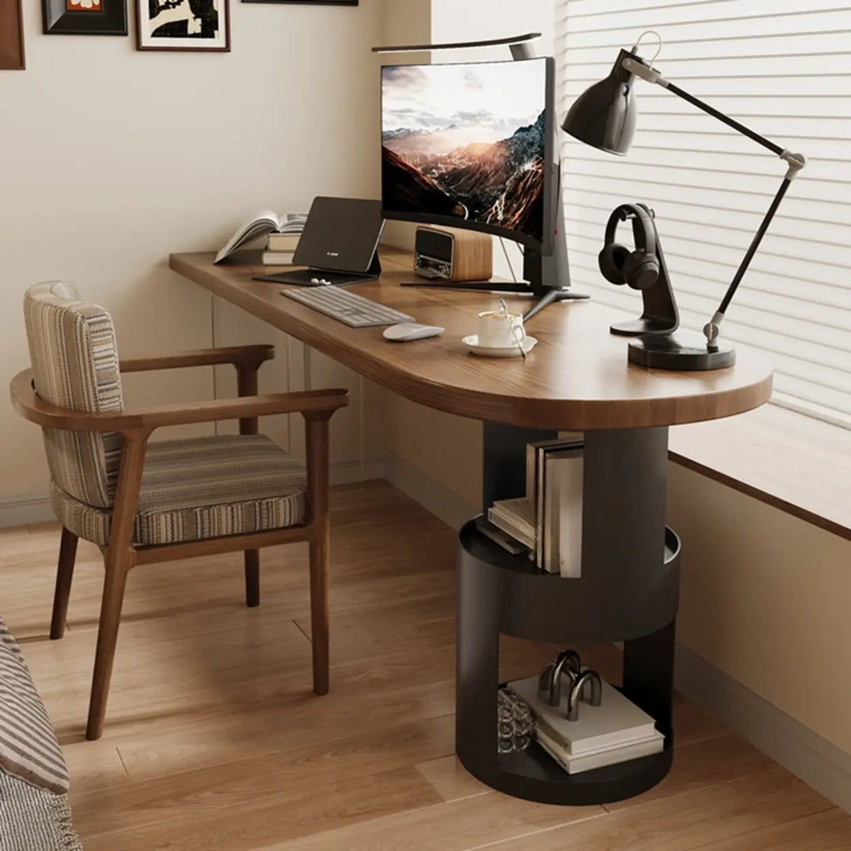 Brown Free From Standard Wood Writing Desk with Storage Image - 4