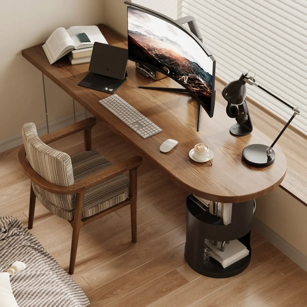 Brown Free From Standard Wood Writing Desk with Storage Image - 6