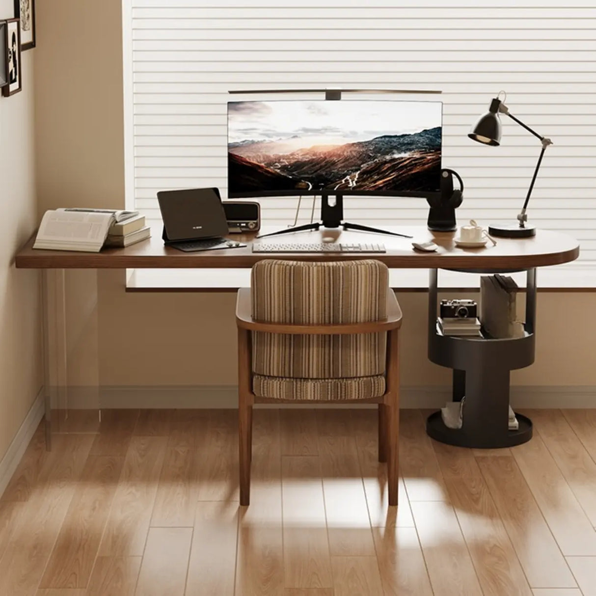 Brown Free From Standard Wood Writing Desk with Storage Image - 8