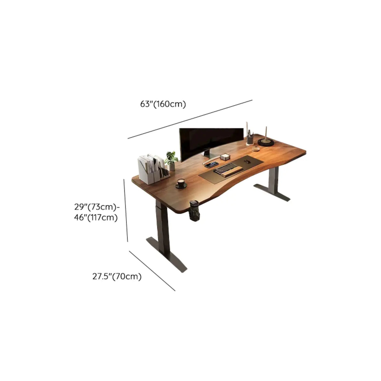 Brown Free From Wooden Height Adjustable Computer Desk Image - 10