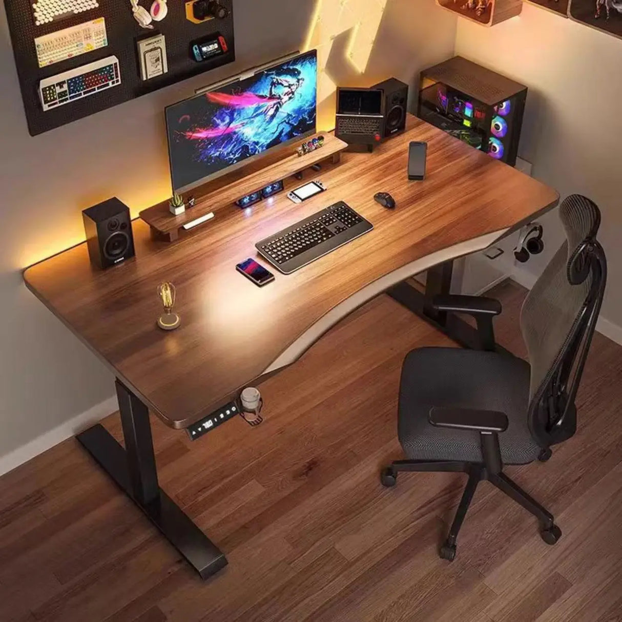 Brown Free From Wooden Height Adjustable Computer Desk Image - 1