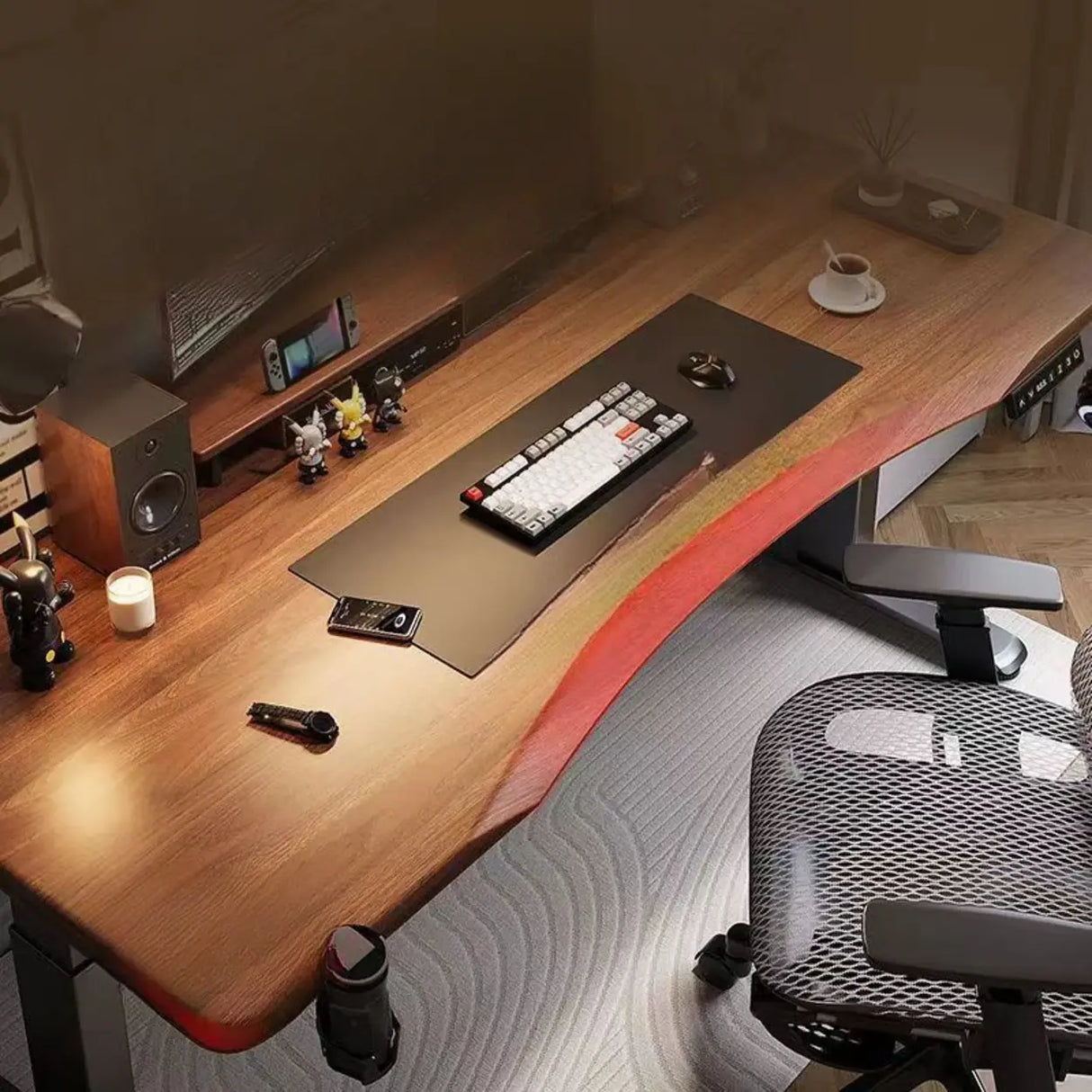 Brown Free From Wooden Height Adjustable Computer Desk Image - 3