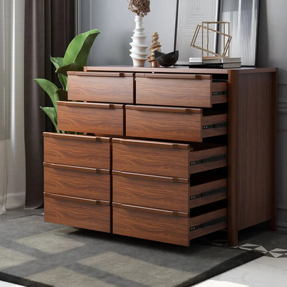 Brown Horizontal Wooden Dresser for Ten Drawers Image - 1
