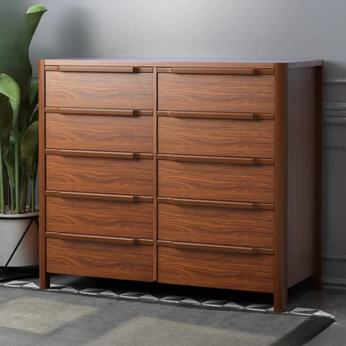 Brown Horizontal Wooden Dresser for Ten Drawers Image - 2
